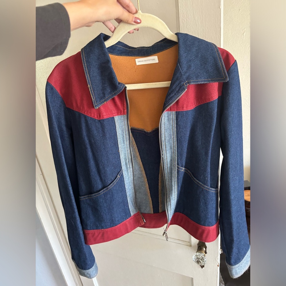 70’s style jacket denim and red.